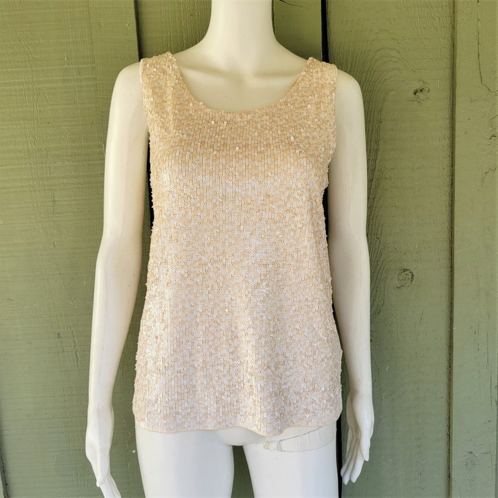 J. CREW Cream Sleeveless Sequined Tank Top Medium M